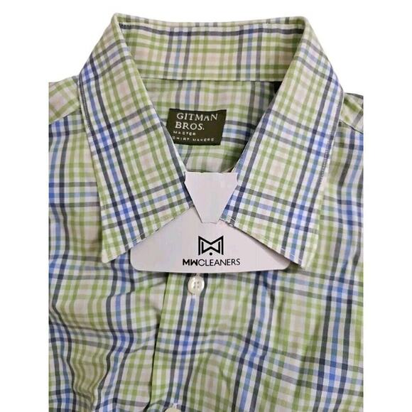 Gitman Bros Master Shirt Makers Vintage Green White Blue Men’s Shirt Size L USA - Picture 9 of 9